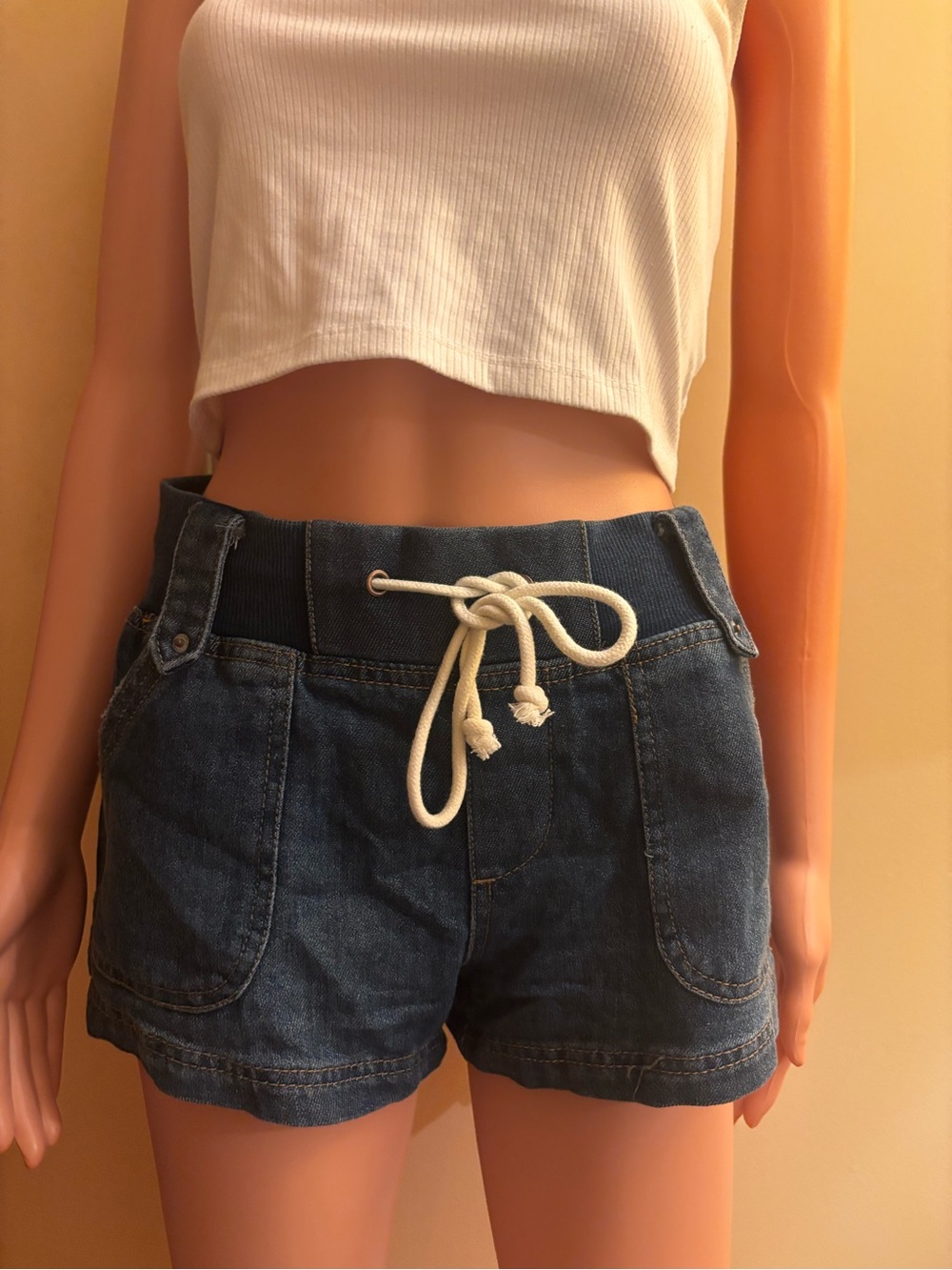 Vintage Dark Blue Denim Drawstring Women’s Shorts